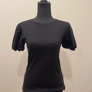 Saint + Sofia Black Puff Sleeve Crewneck Top